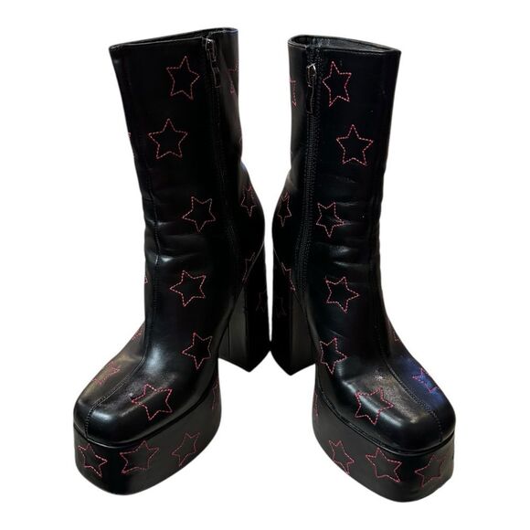 Dolls Kill Koi Footwear A Queen's Little Secret Heeled Black Platform Boots 9 - Picture 3 of 6